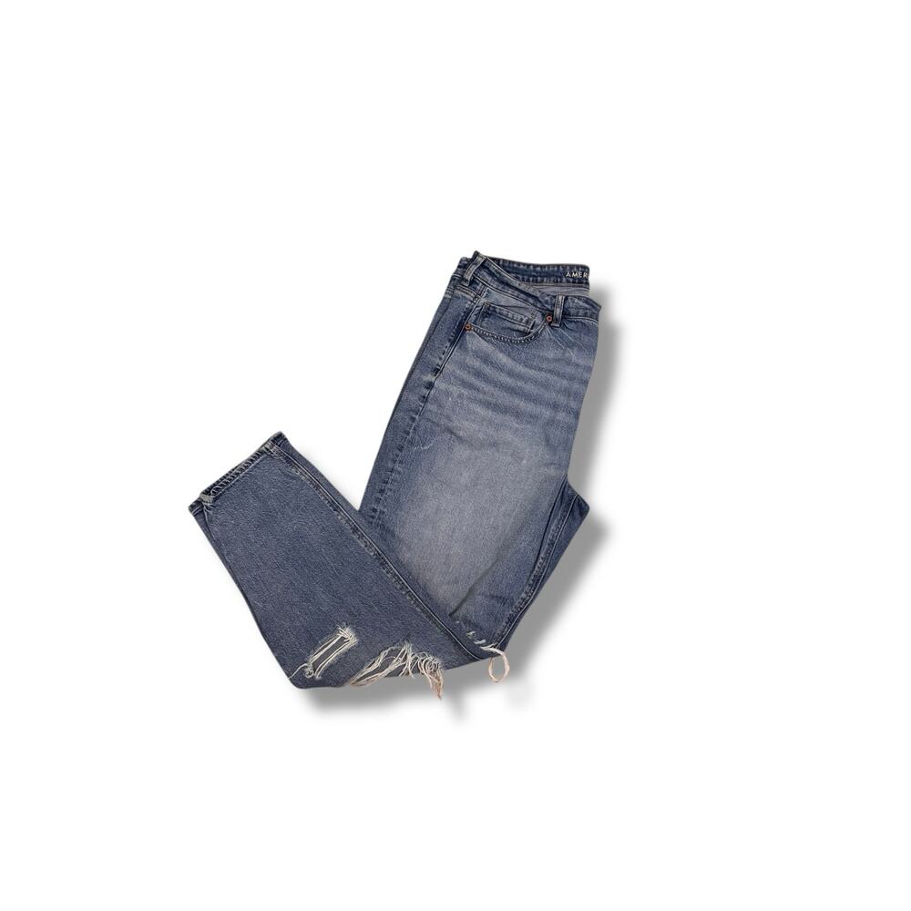 American Eagle Strigid ripped high rise mom jean in Blown Out Blue - Picture 6 of 9